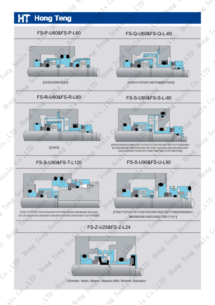 Installation cross-sections for FS-P, FS-Q, FS-R, FS-S, FS-T, FS-U and FS-Z seal arrangements