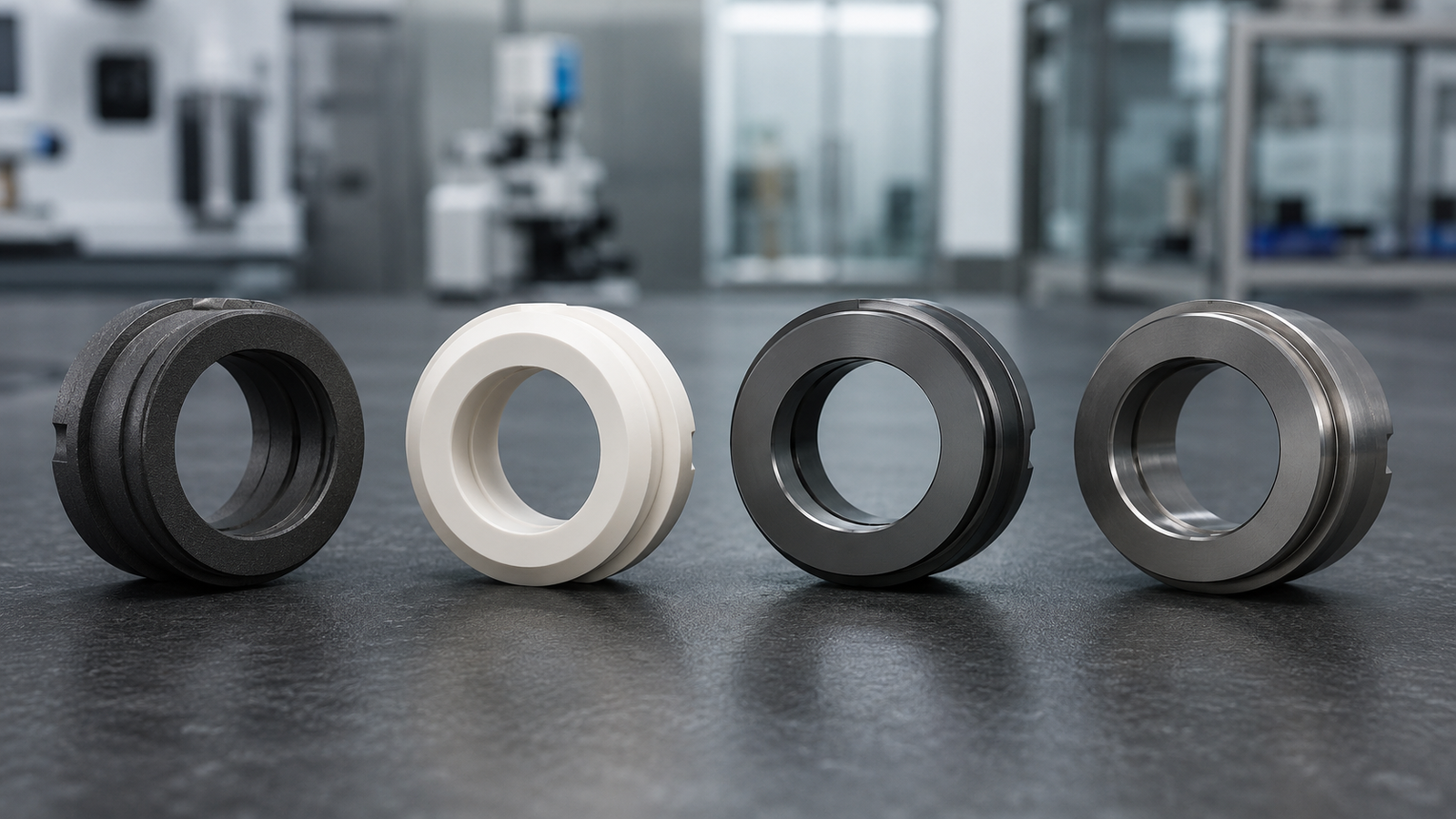 Mechanical seal materials including carbon ceramic silicon carbide and tungsten carbide seal faces